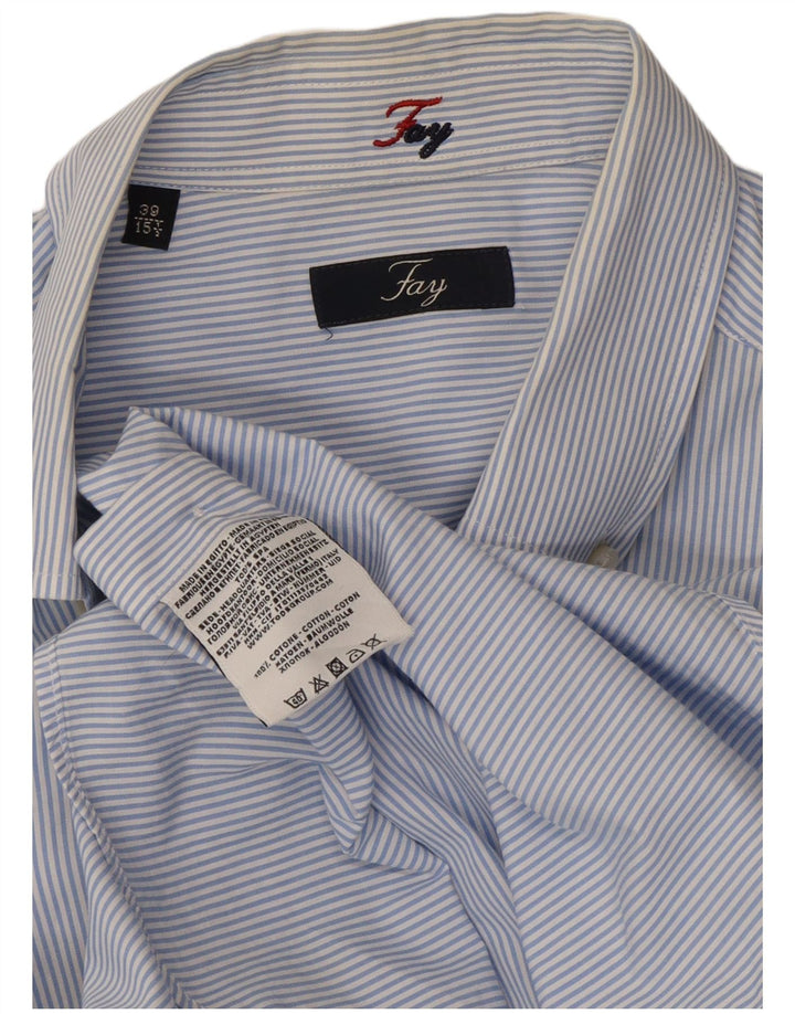 Camisa masculina Fay tamanho 39 15 1/2 algodão listrado azul médio