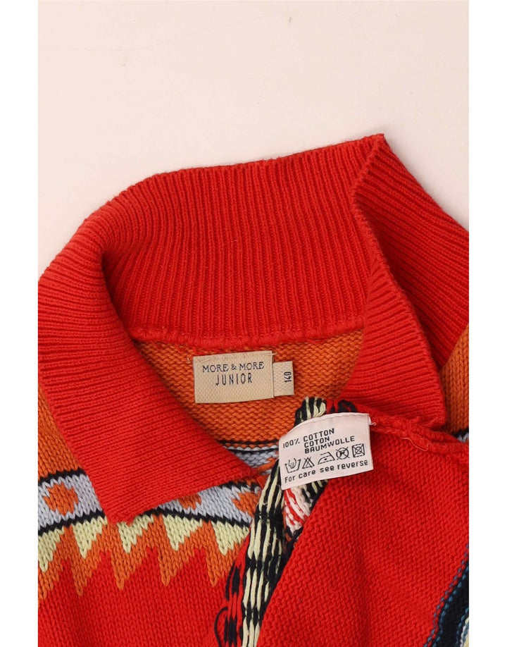 MORE & Boys Suéter Cardigan 9-10 Anos Algodão Geométrico Vermelho