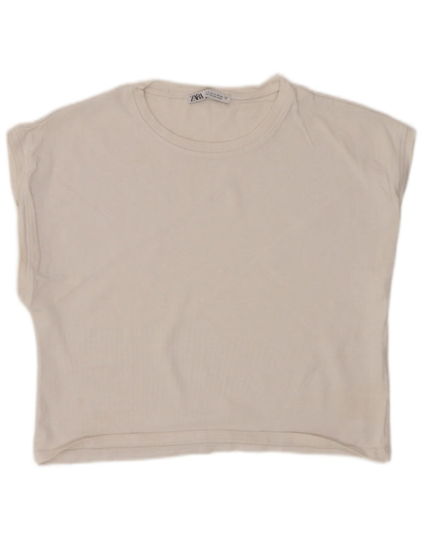 Zara Womens Crop T-Shirt Top UK 10 Pequeno Algodão Branco