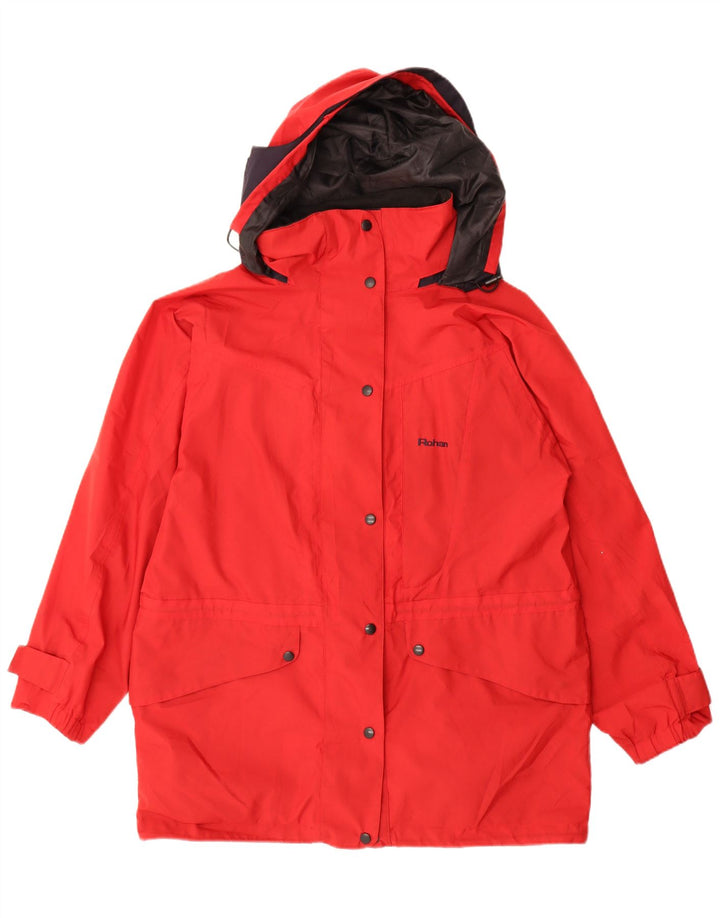 Capa de chuva feminina com capuz Rohan UK 14 poliéster vermelho médio