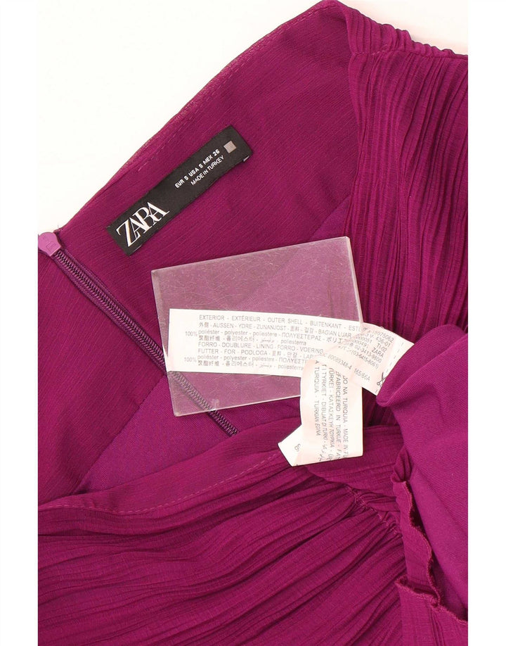 Zara Saia midi feminina de cintura alta pequena W26 poliéster roxo