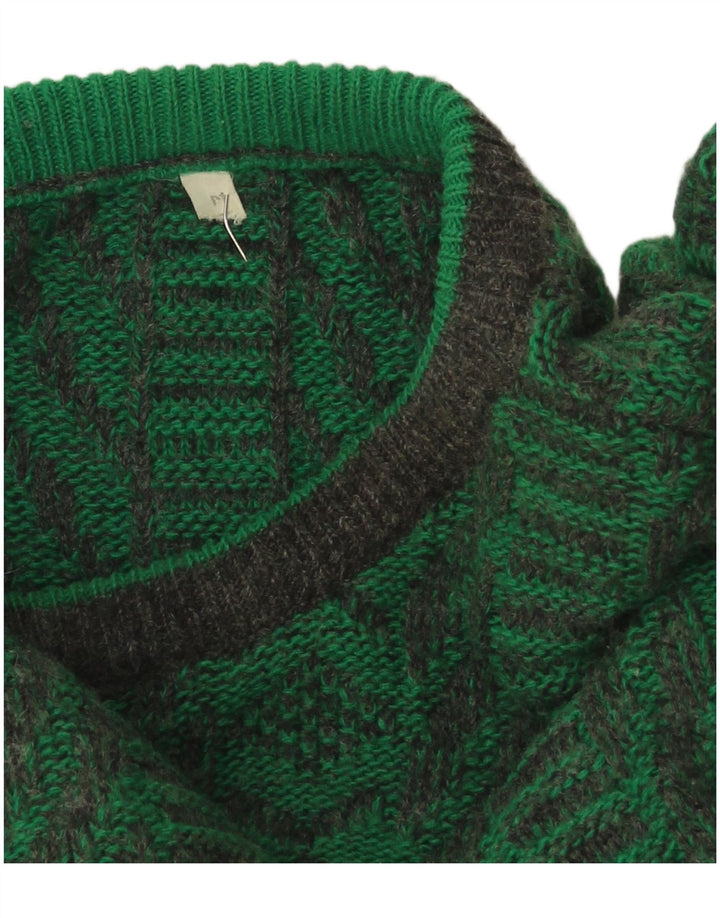 Suéter vintage masculino com gola redonda, verde médio geométrico