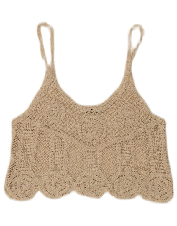 Zara Womens Crop Crochet Cami Top Reino Unido 12 Médio Bege