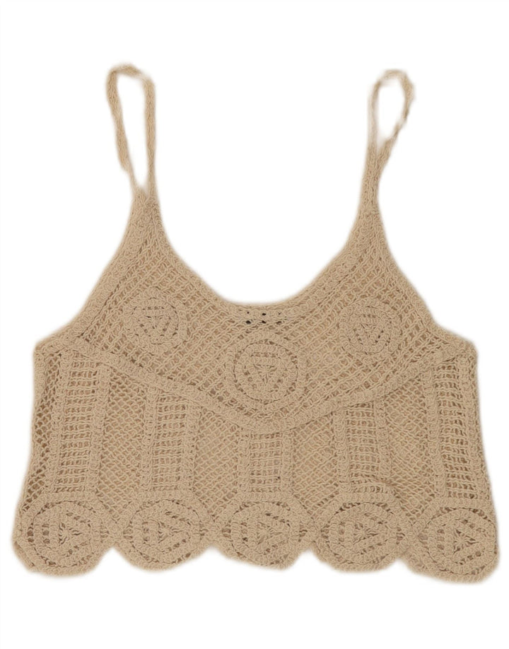 Zara Womens Crop Crochet Cami Top Reino Unido 12 Médio Bege