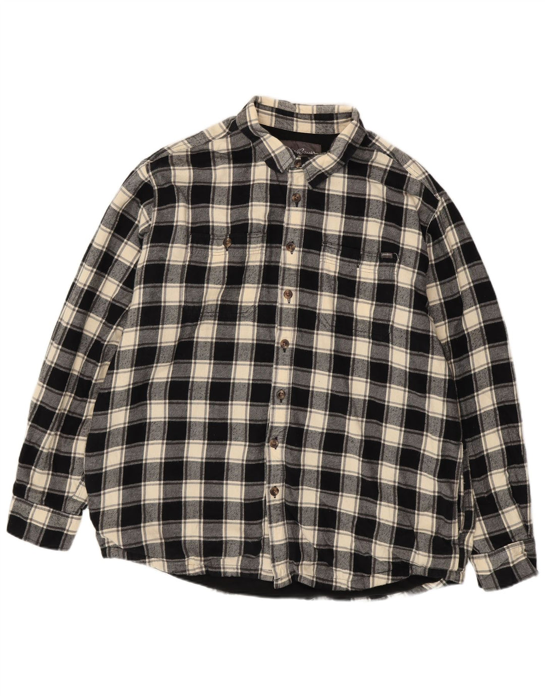 EDDIE BAUER Camisa masculina alta de flanela XL preta xadrez algodão