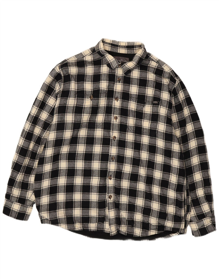 EDDIE BAUER Camisa masculina alta de flanela XL preta xadrez algodão