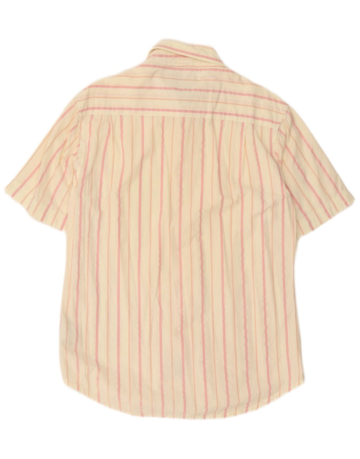Fila Camisa masculina de manga curta de algodão listrado branco médio