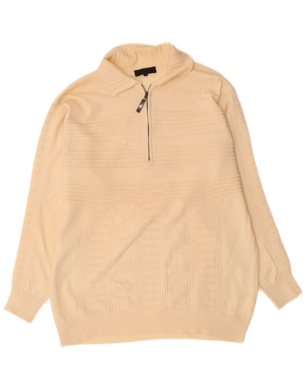 Suéter masculino vintage com gola polo IT 50 risca de giz bege médio