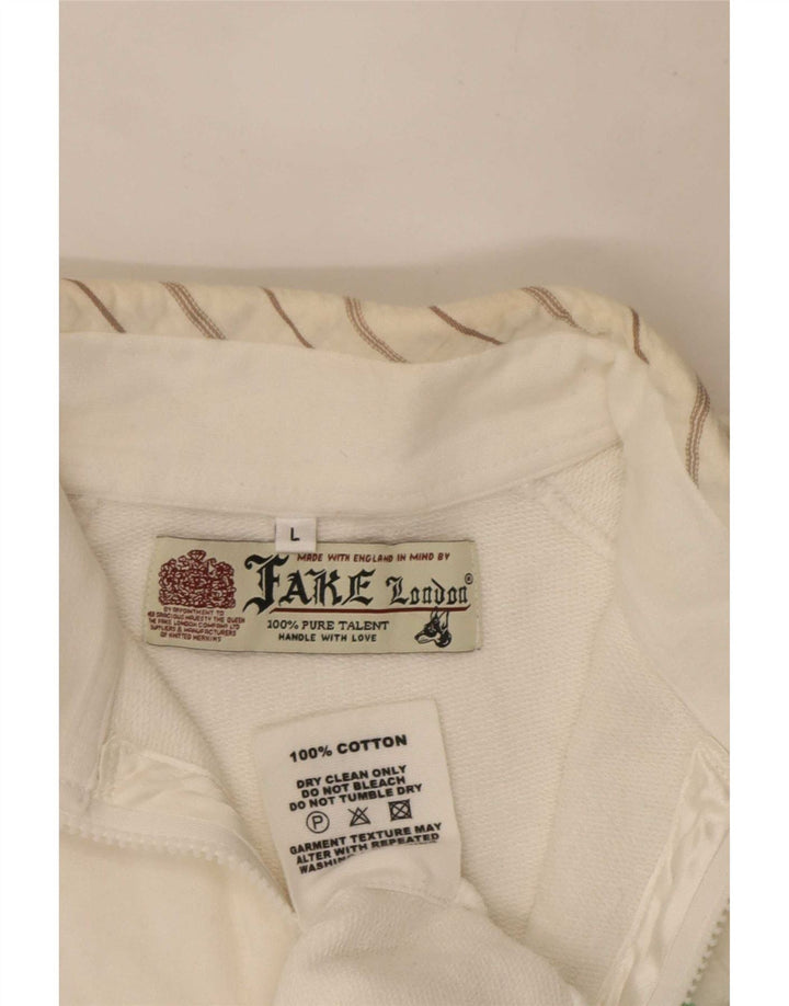 Jaqueta feminina vintage com estampa gráfica UK 16 grande algodão branco