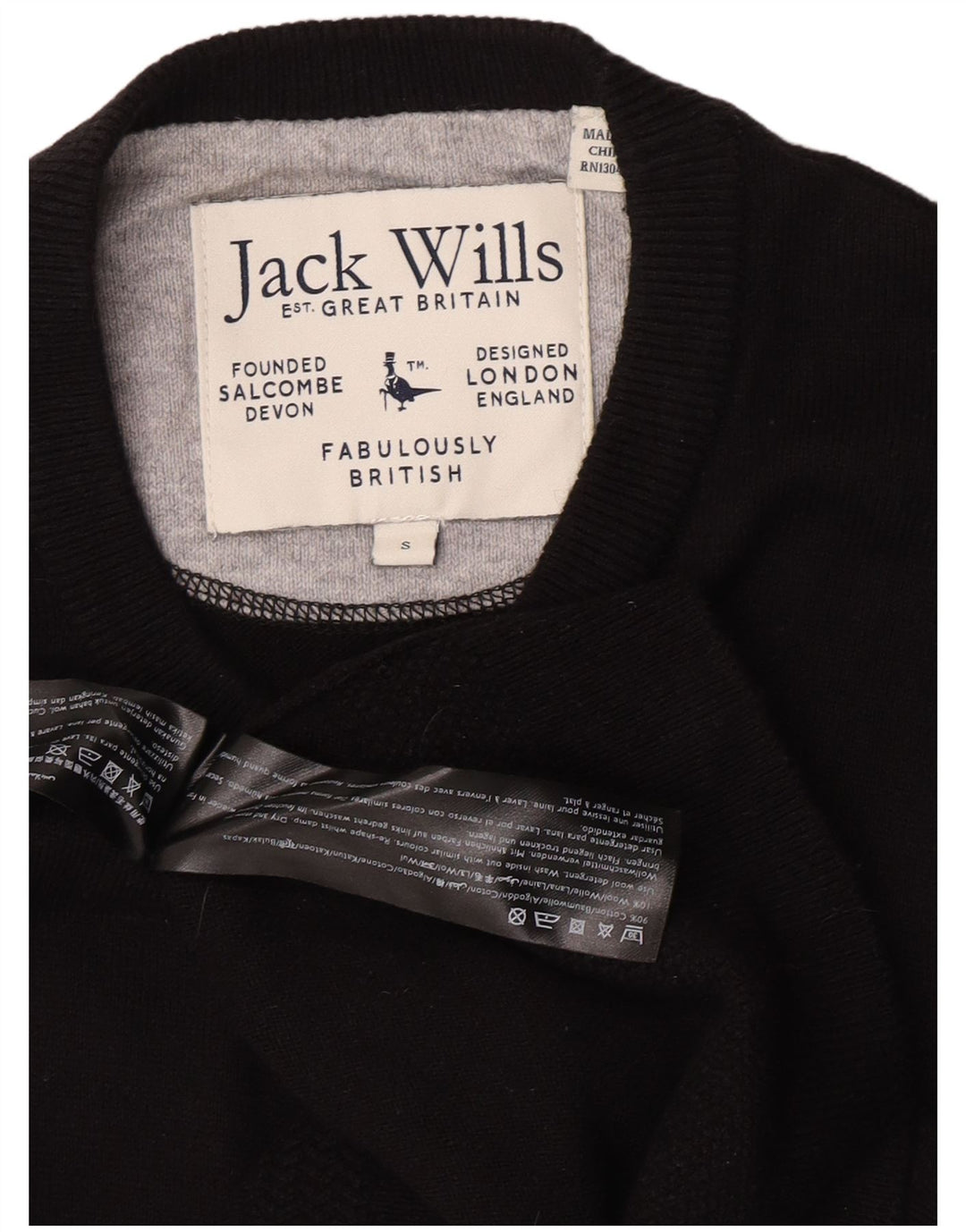 Suéter masculino Jack Wills com gola redonda, pequeno algodão preto
