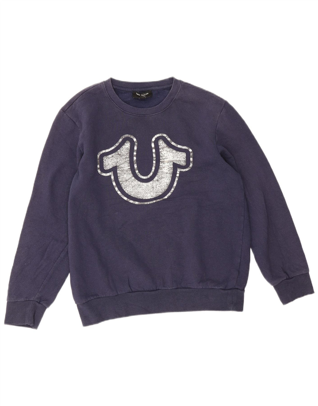 True Religion moletom gráfico masculino jumper médio azul marinho algodão