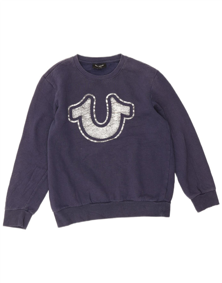 True Religion moletom gráfico masculino jumper médio azul marinho algodão