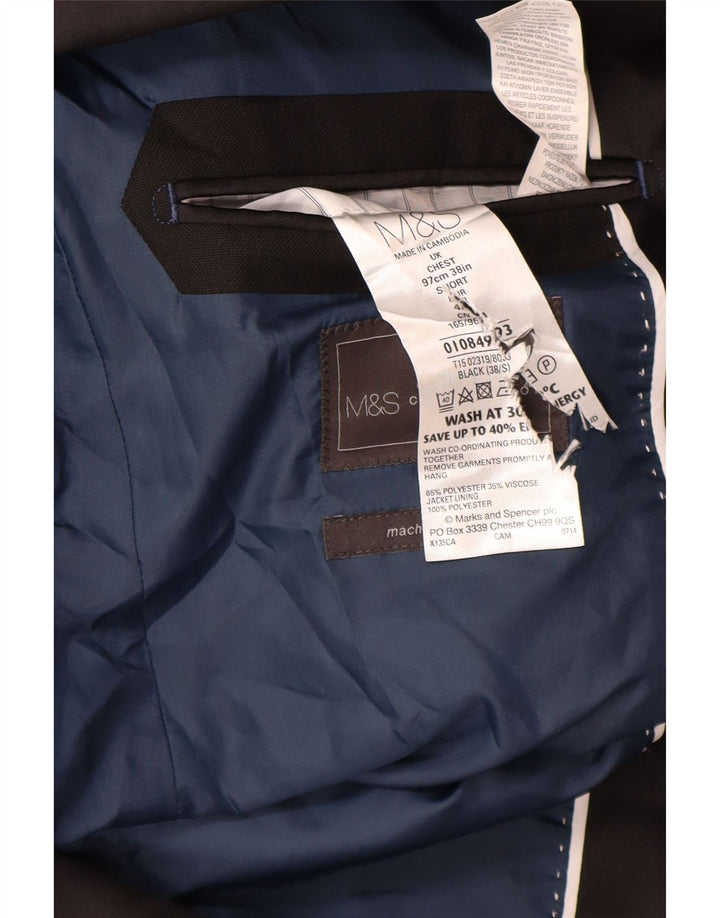 Jaqueta blazer masculina de 1 botão Marks & Spencer Reino Unido 38 poliéster preto médio