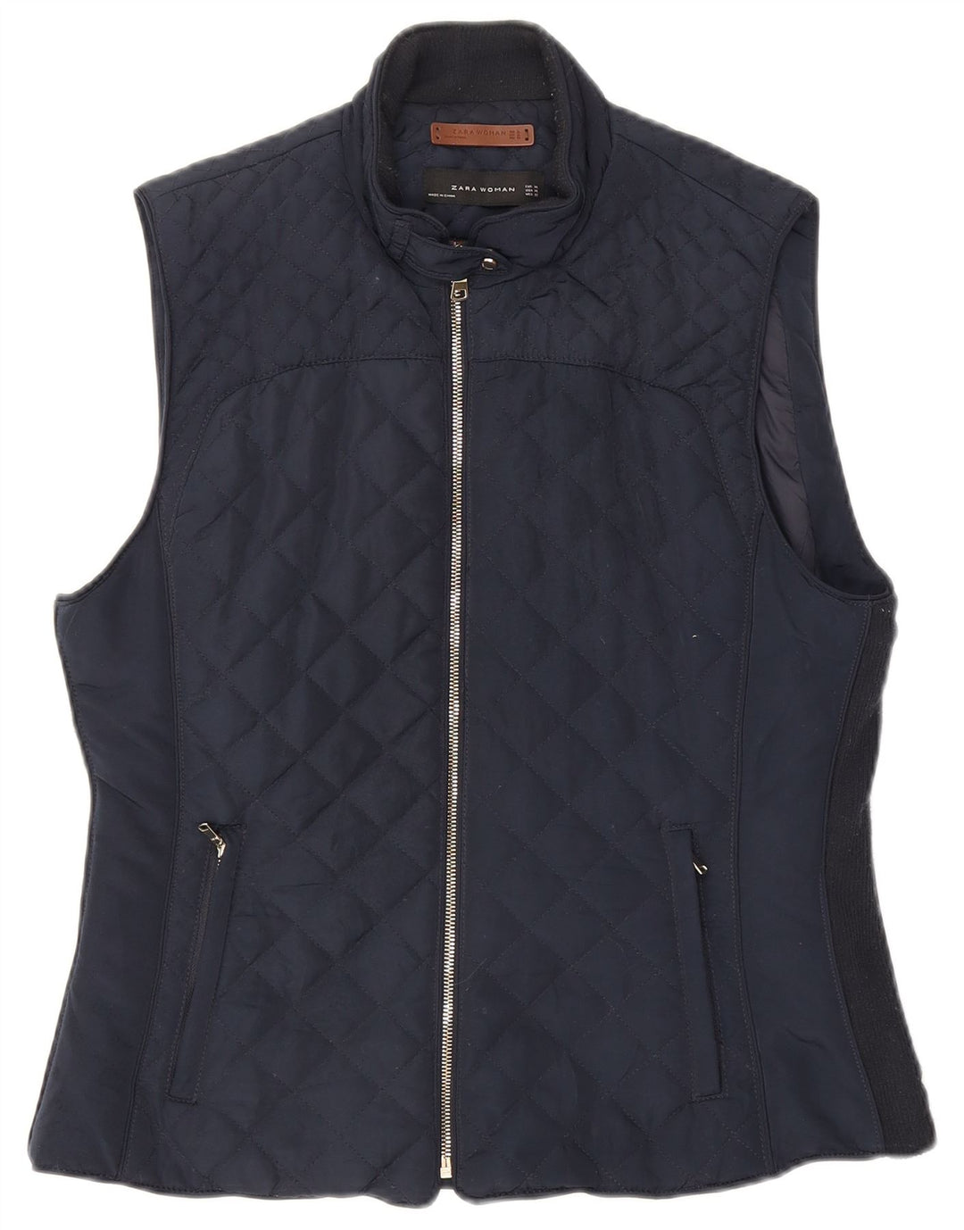 Colete acolchoado feminino Zara UK 18 XL azul marinho poliéster