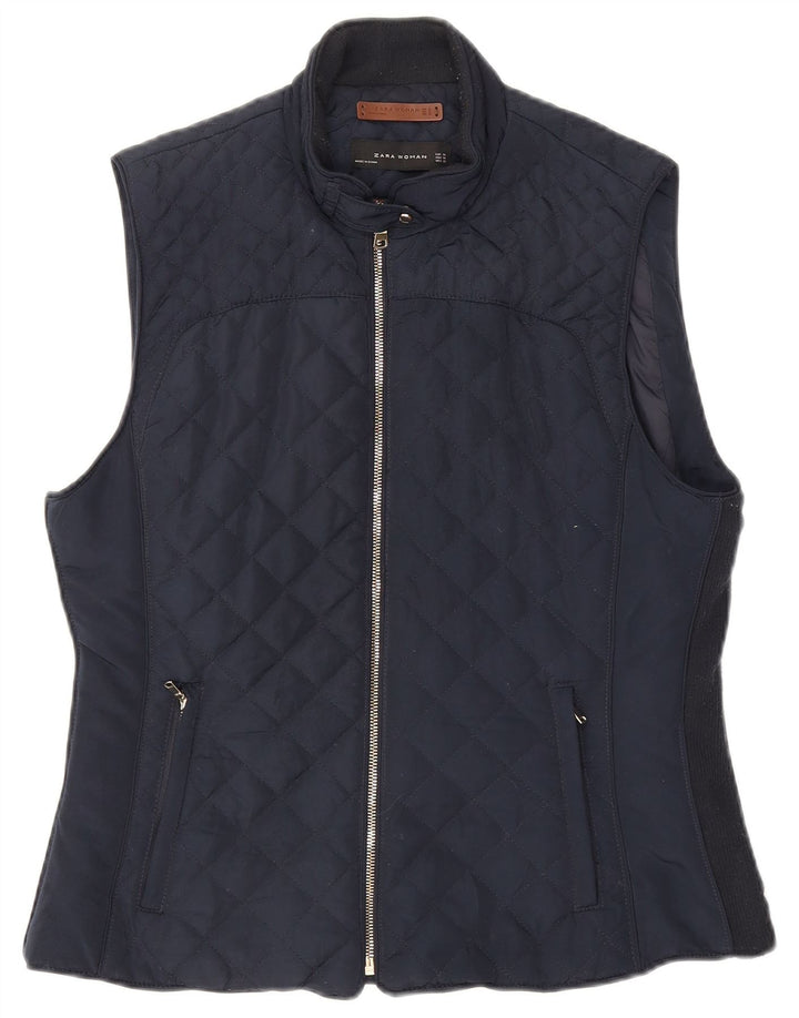 Colete acolchoado feminino Zara UK 18 XL azul marinho poliéster