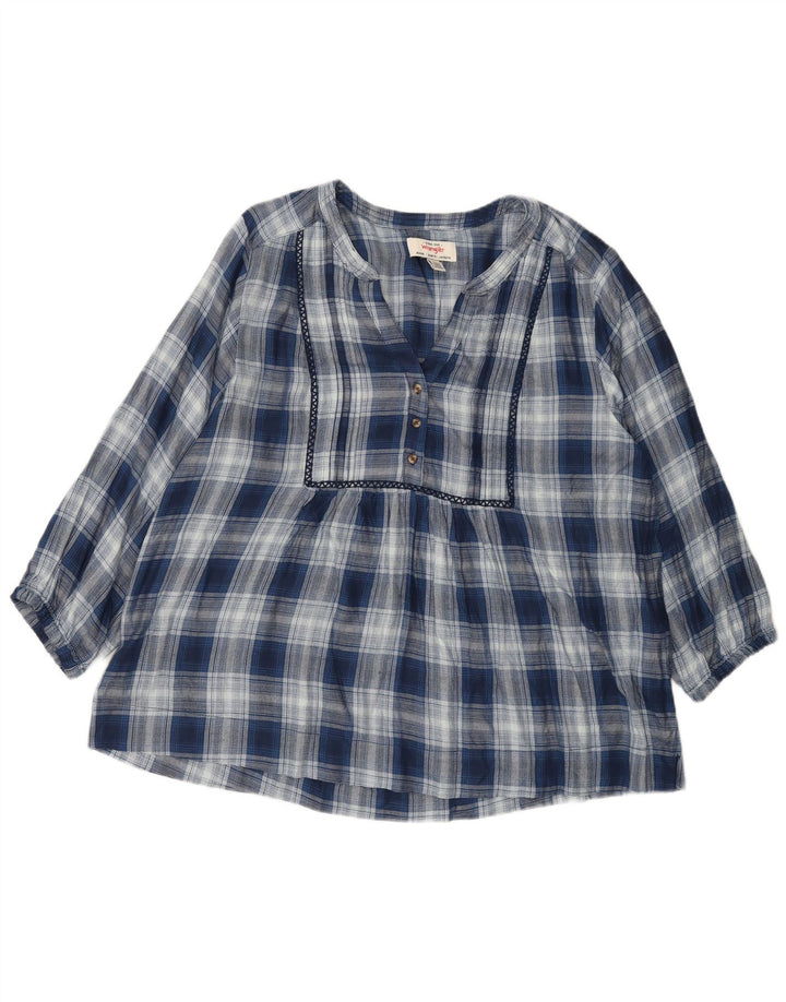Wrangler blusa feminina manga 3/4 top UK 16 grande azul xadrez viscose