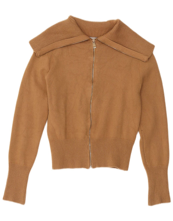 Zara Womens Crop Cardigan Sweater UK 16 Large Brown Viscose