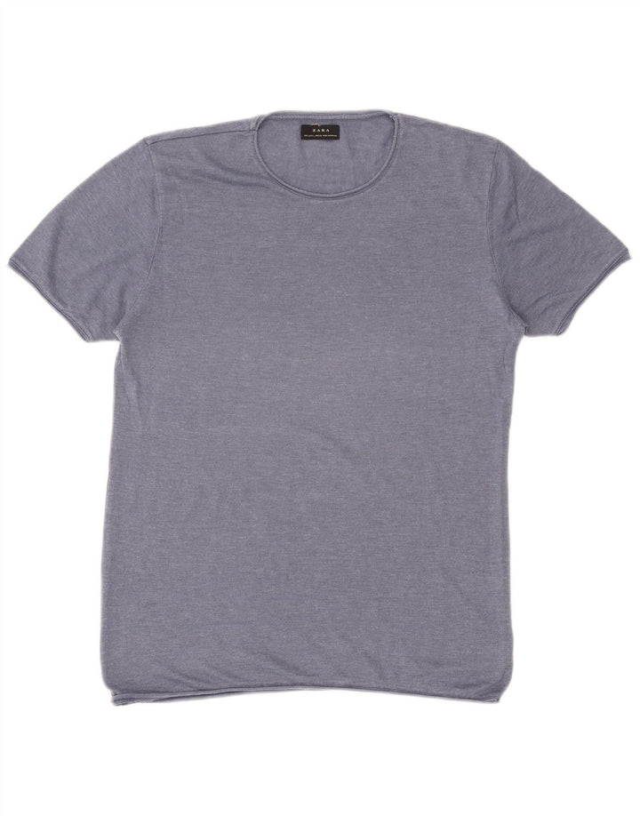 Camiseta masculina Zara Top grande algodão azul