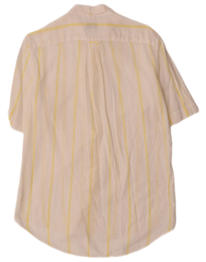 Camisa masculina de manga curta BENETTON de algodão listrado branco médio