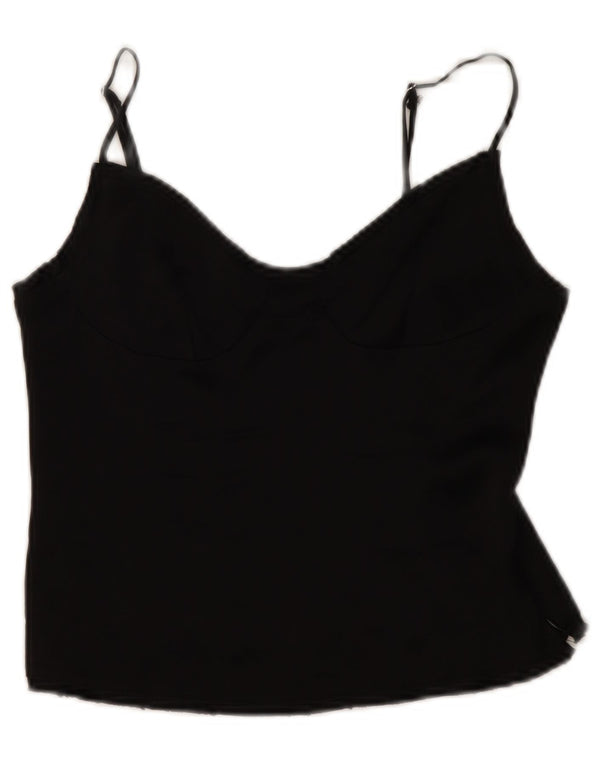 Zara Womens Crop Cami Top UK 12 Médio Preto Viscose