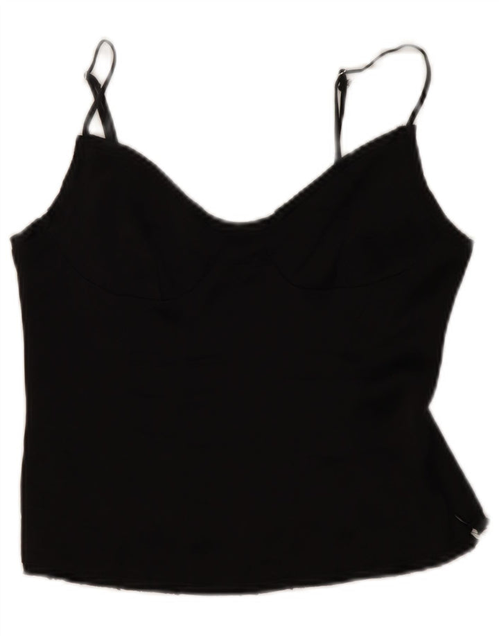 Zara Womens Crop Cami Top UK 12 Médio Preto Viscose