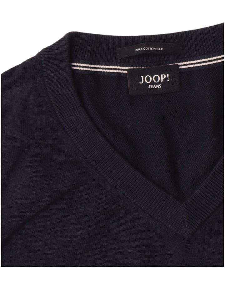 Suéter masculino Joop com decote em V grande algodão azul marinho