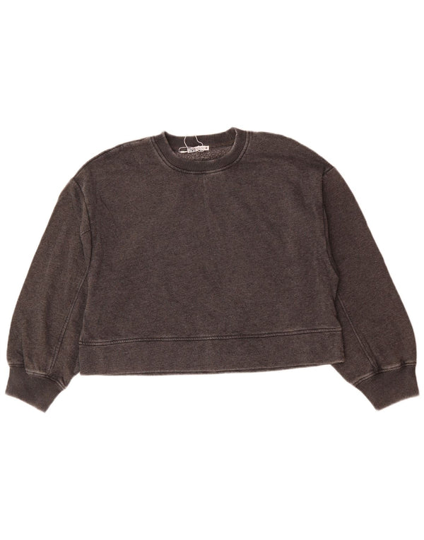 Zara Womens Crop Oversized Moletom Jumper Reino Unido 10 Pequeno Algodão Cinza