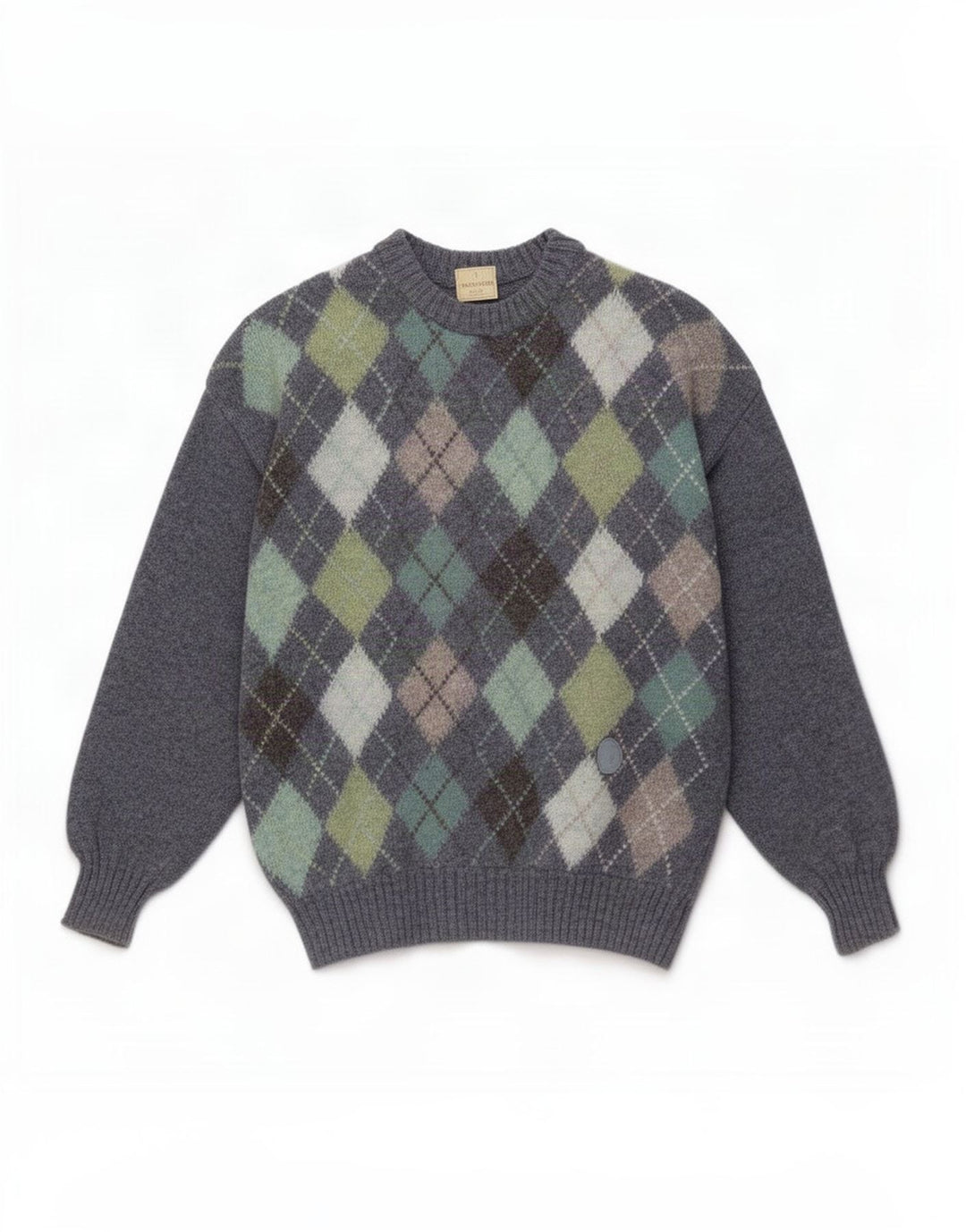 Trussardi Suéter masculino com gola redonda, suéter médio azul argyle/lã diamante