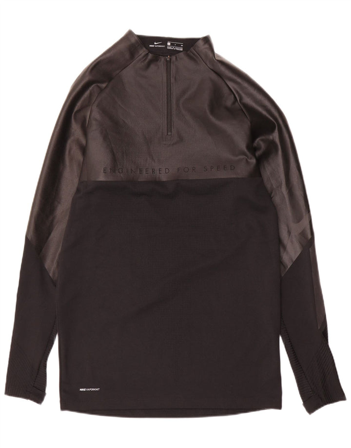 NIKE Mens Graphic Zip Neck Pullover Treino Top Pequeno Preto Colourblock