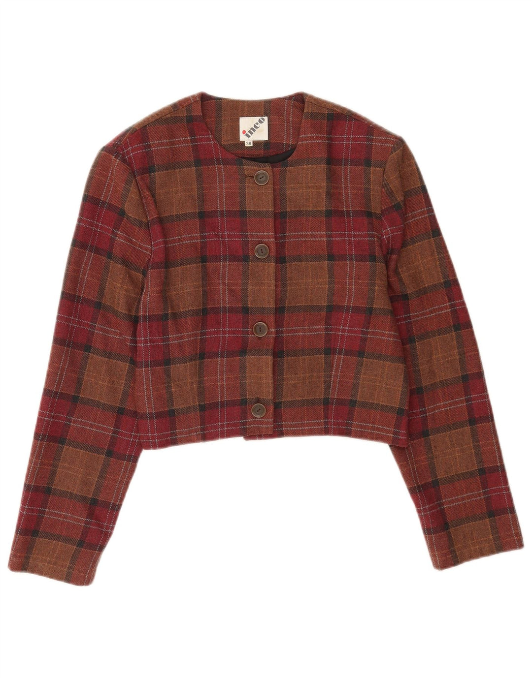 Jaqueta blazer feminina vintage colheita 4 botões UE 38 xadrez marrom médio