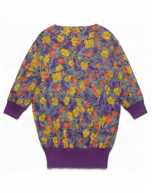 Blusa feminina vintage UK 16 grande floral multicolorida