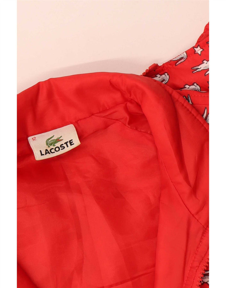 Jaqueta corta-vento com capuz gráfico Lacoste para meninas 11-12 anos poliéster vermelho