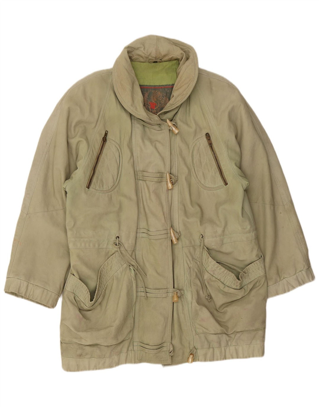 Casaco de couro oversized feminino vintage EU 44 XL couro verde