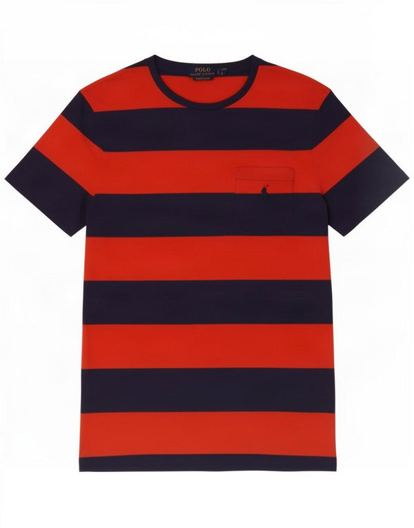 Polo Ralph Lauren Mens Camiseta Slim Fit Personalizada Top Pequeno Algodão Listrado Vermelho