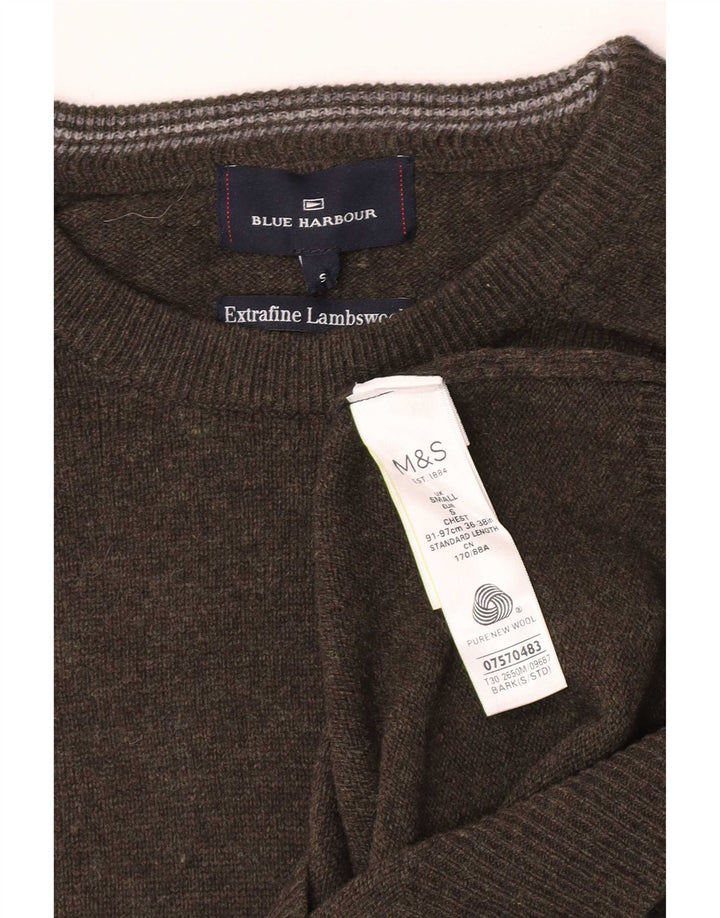 Suéter masculino Marks & Spencer com gola redonda, lã de cordeiro manchada verde pequena