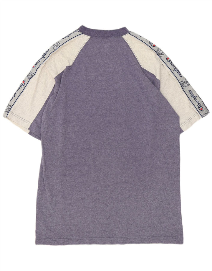 Camiseta masculina estampada Champion grande bloco colorido azul