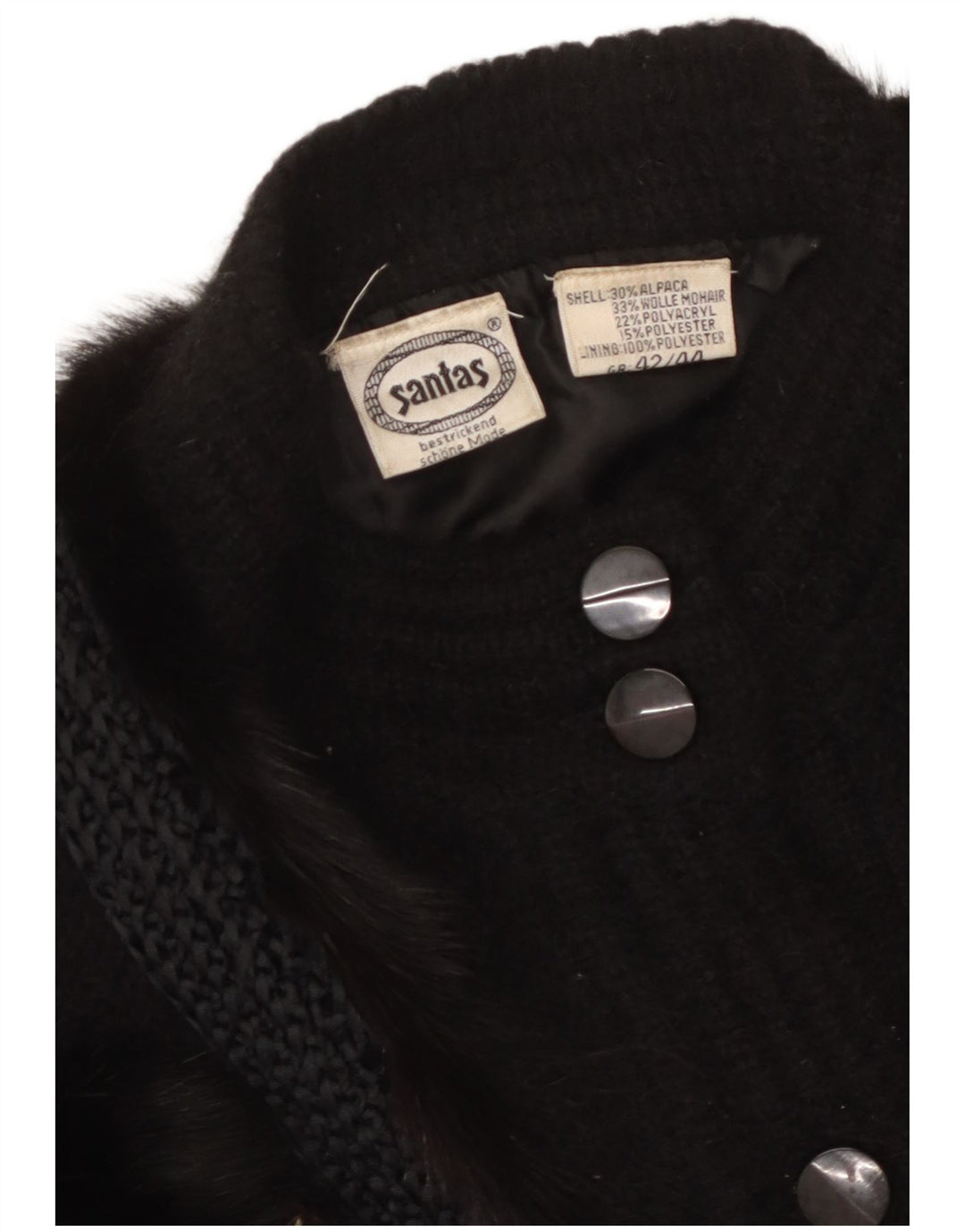 Suéter cardigã feminino VINTAGE com padrão abstrato UE 42/44 grande preto