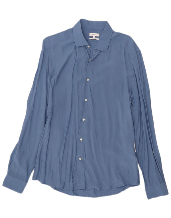 Camisa masculina Reiss Slim Fit XL azul viscose