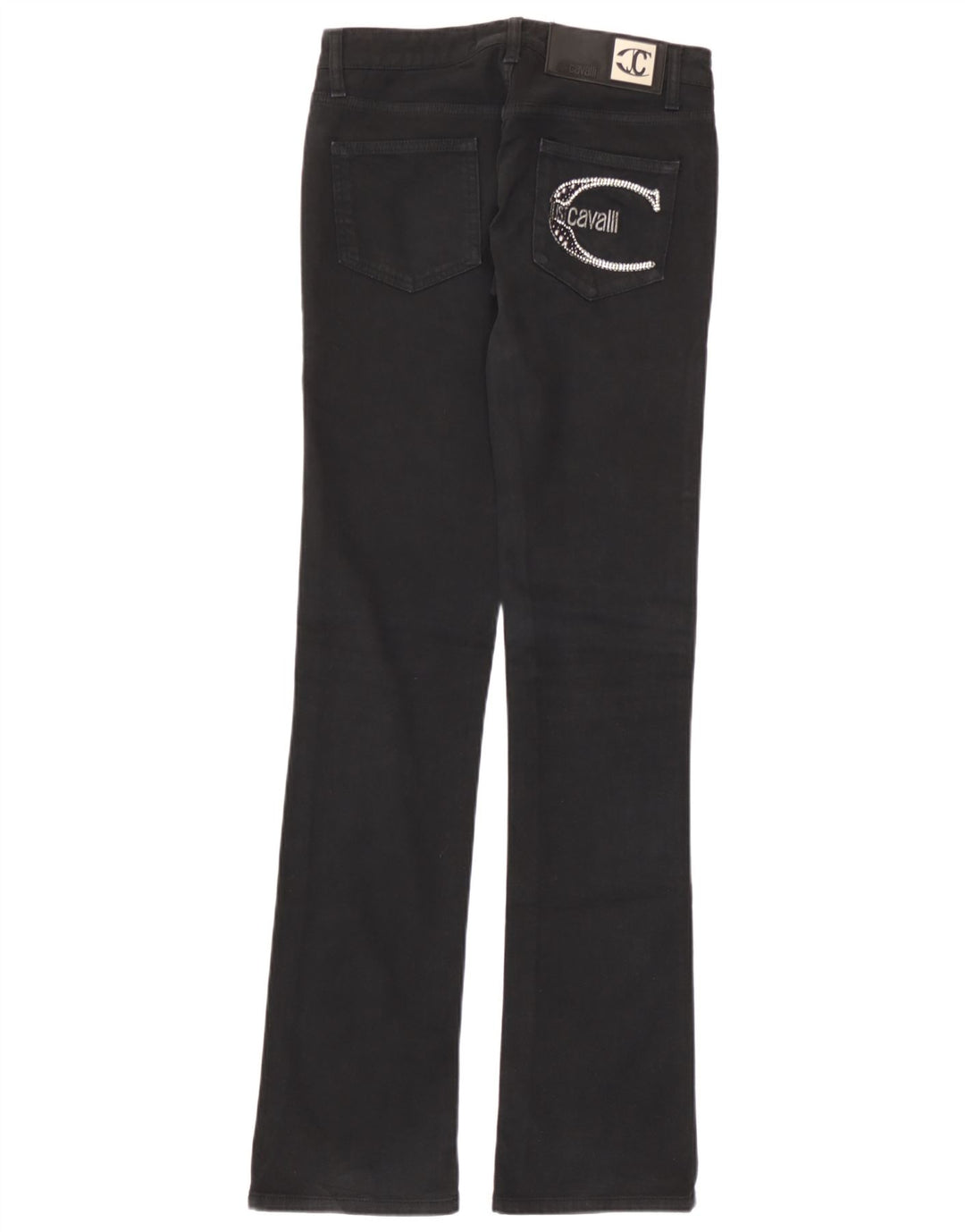 Jeans Just Cavalli feminino com corte gráfico IT 40 pequeno W26 L33 algodão preto