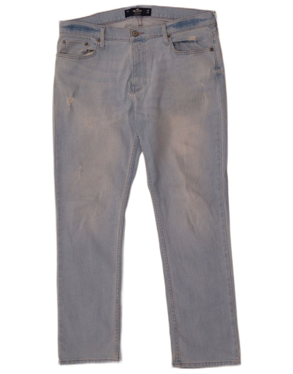Hollister Mens Slim Straight Jeans W34 L30 Azul Algodão