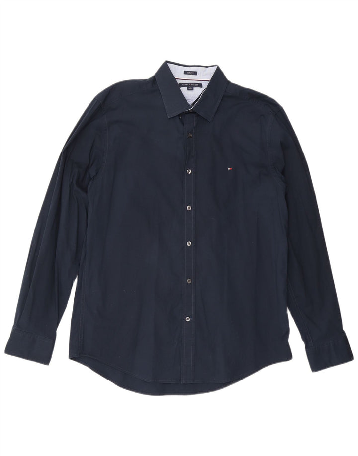 Camisa masculina TOMMY HILFIGER stretch grande algodão azul marinho