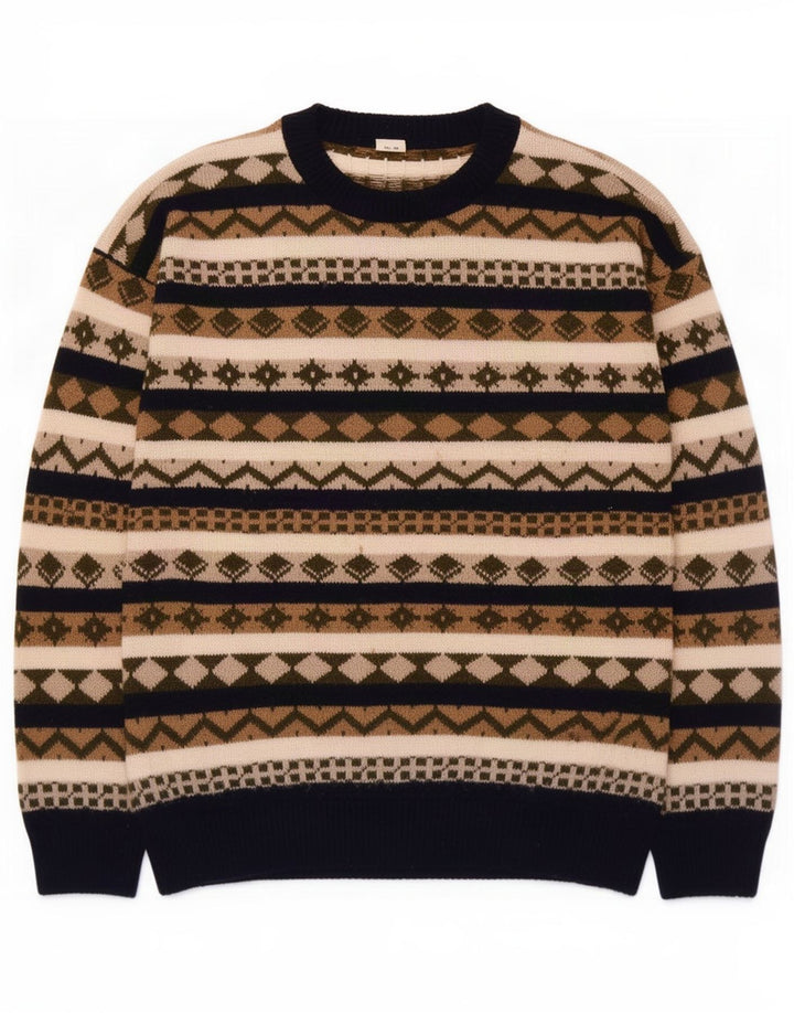Suéter masculino vintage com gola canoa médio geométrico multicolorido