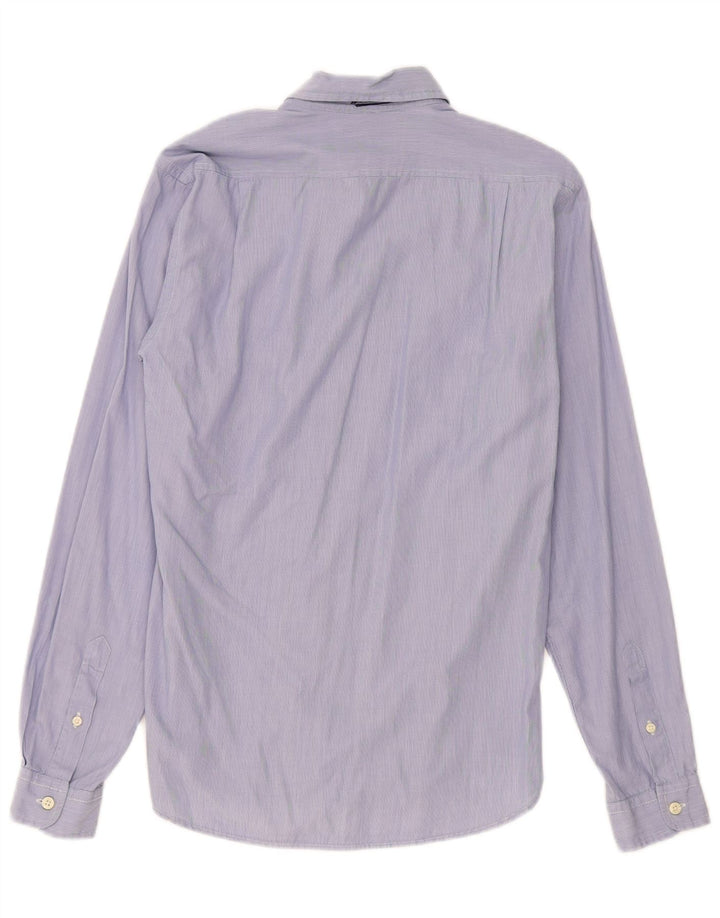 Camisa masculina Woolrich pequena listrada azul de algodão