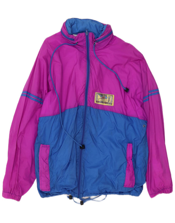 Jaqueta de chuva masculina com capuz Marcel Clair UK 40 grande bloco colorido roxo