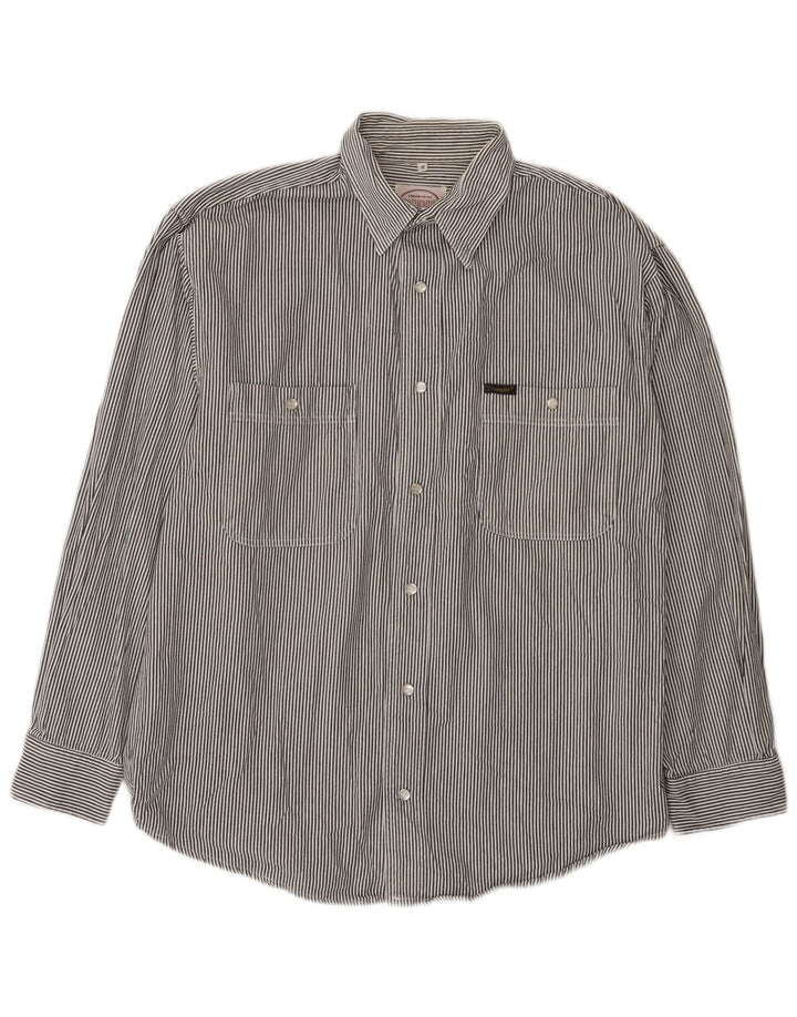 Wrangler Camisa masculina cinza médio listrado algodão