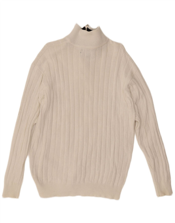 Suéter masculino Tommy Hilfiger com zíper e gola grande de algodão branco