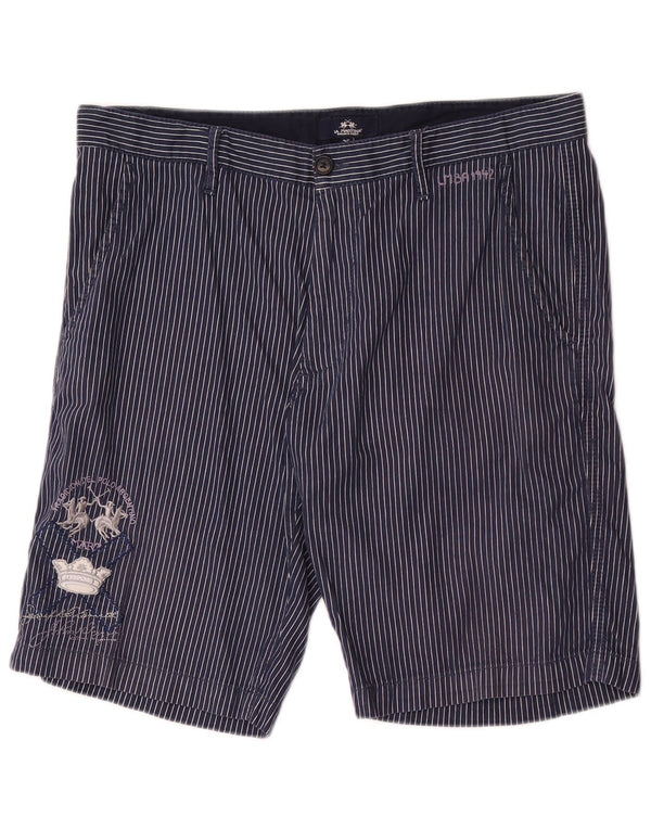 Shorts Chino masculino La Martina W36 grande algodão listrado azul marinho