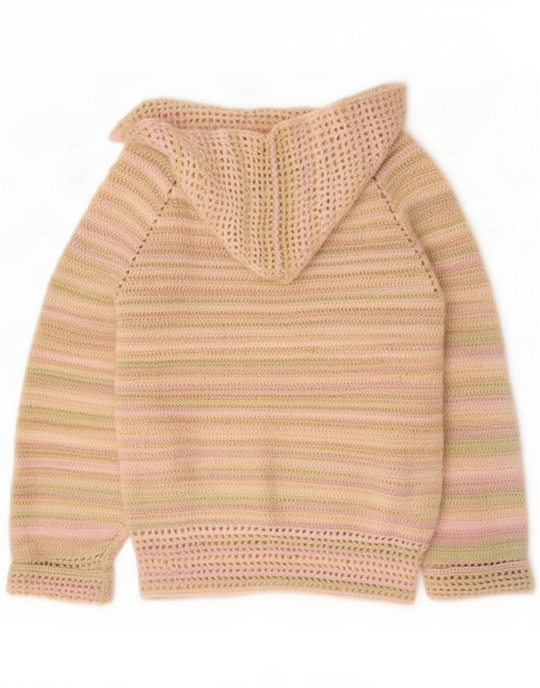 Vintage Womens Hooded Cardigan Sweater UK 16 Large Multicoloured Striped