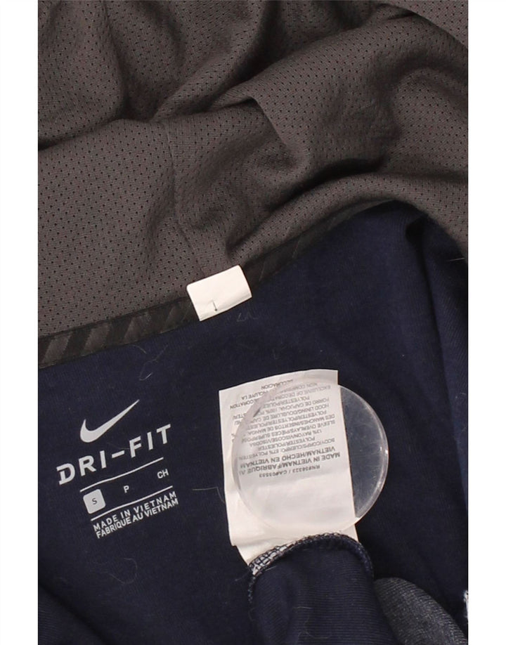 NIKE Mens Dri Fit Zip Hoodie Sweater Small Navy Blue Colourblock Cotton Vintage Nike and Second-Hand Nike from Messina Hembry 