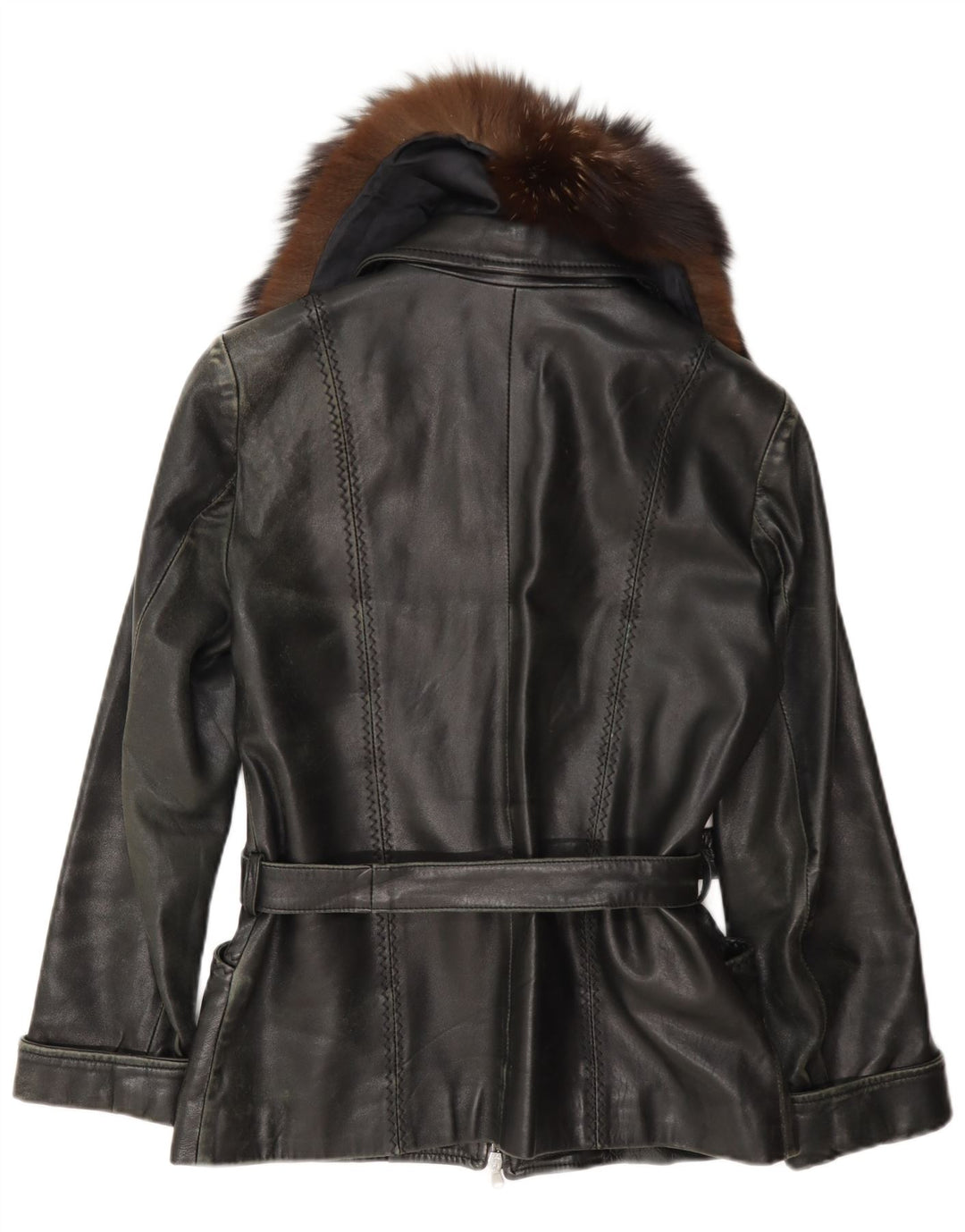 Jaqueta de couro feminina vintage UK 12 média preta